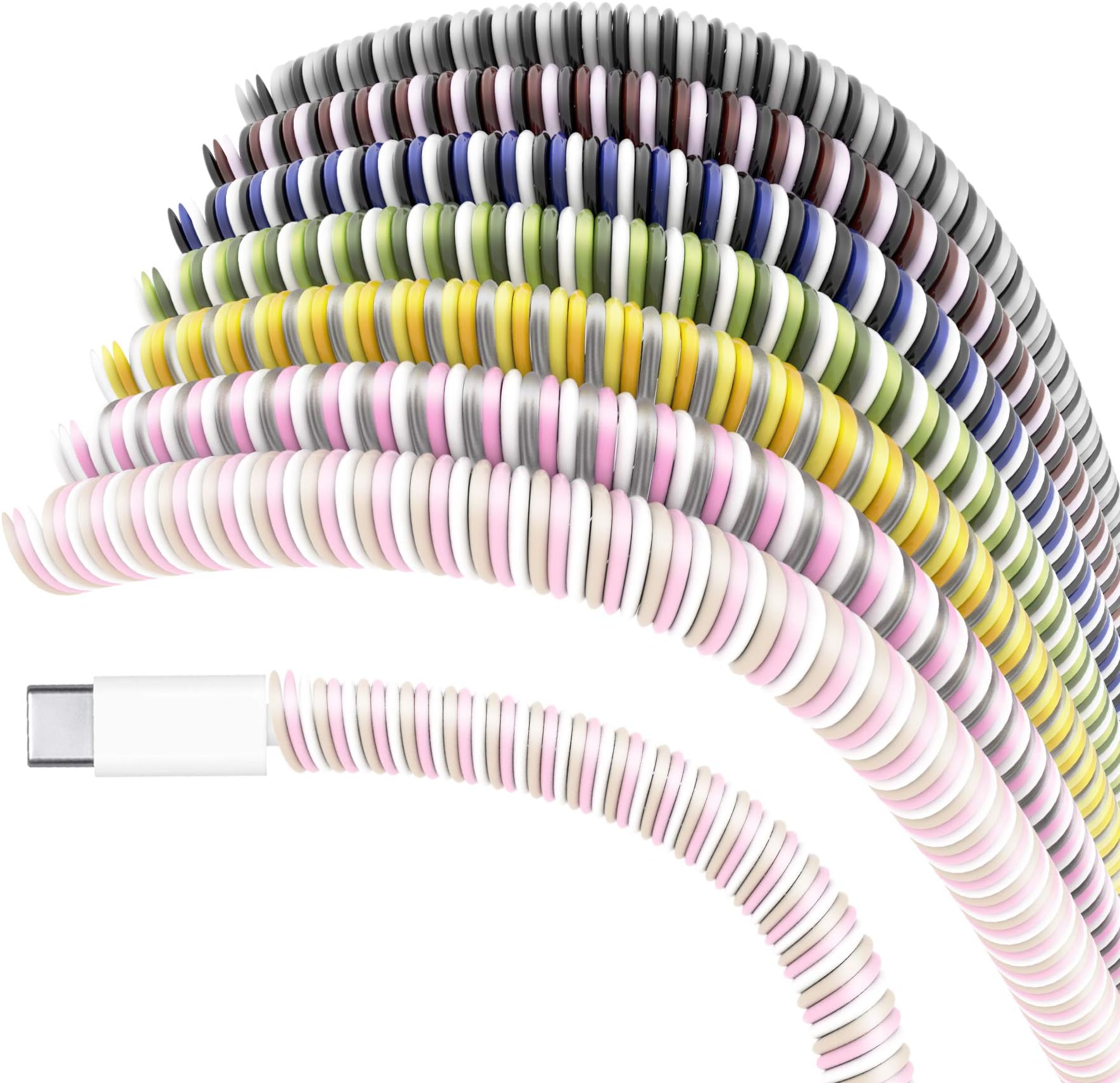 Larcenciel Spiral Cable Protectors, 7 Pcs Rainbow Pet Cord Protectors Flexible USB Cable Sleeve Strain Relief for Charging Cable, Earphone Cord, Protect Pets from Chewing, Odorless Non-toxic(140cm/pc)