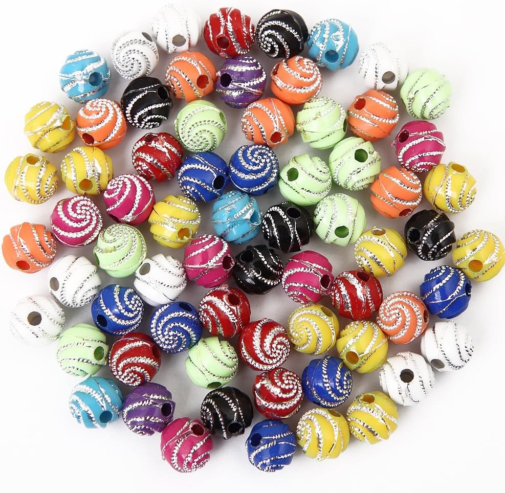 Bingcute 300Pcs 8mm Screw Shiny Acrylic Round Ball Spacer Loose Beads for Jewelry Making