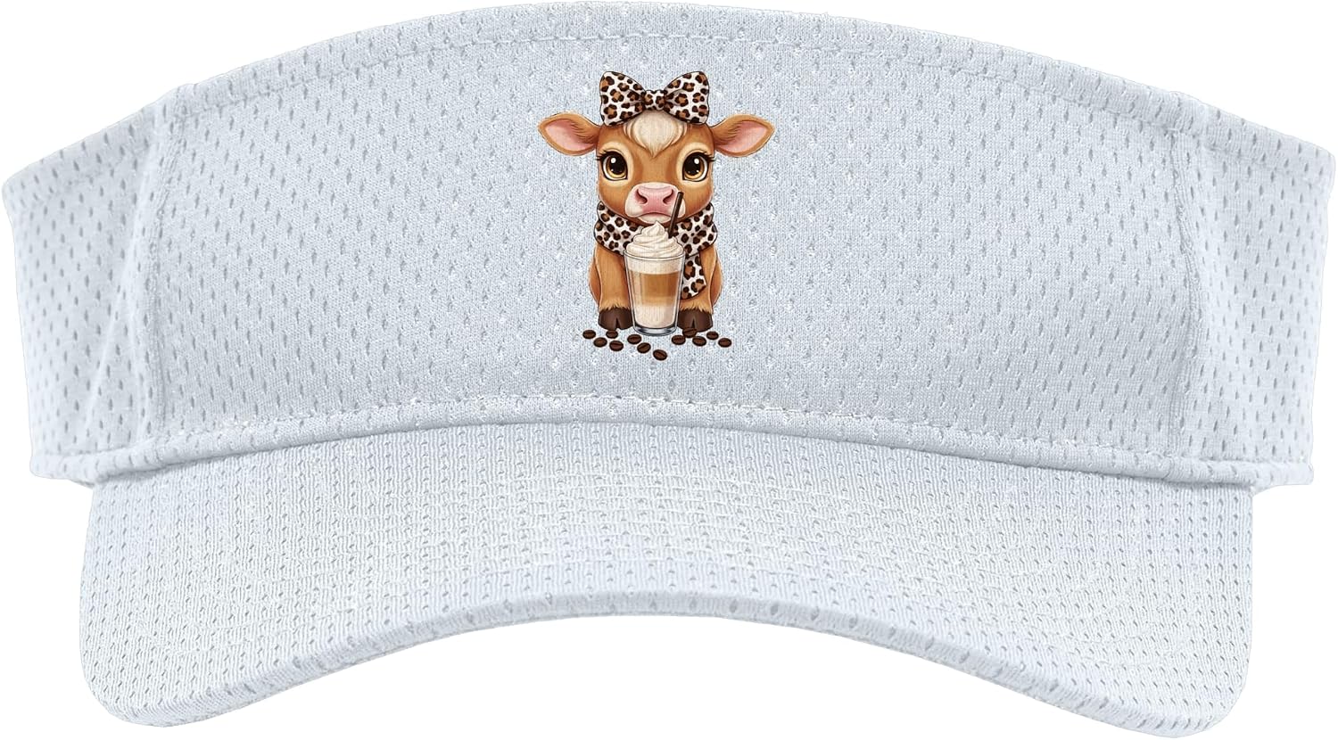 Cute Calf with Latte Kid Cow Coffee Cartoon Animal Sport Sun Visor
