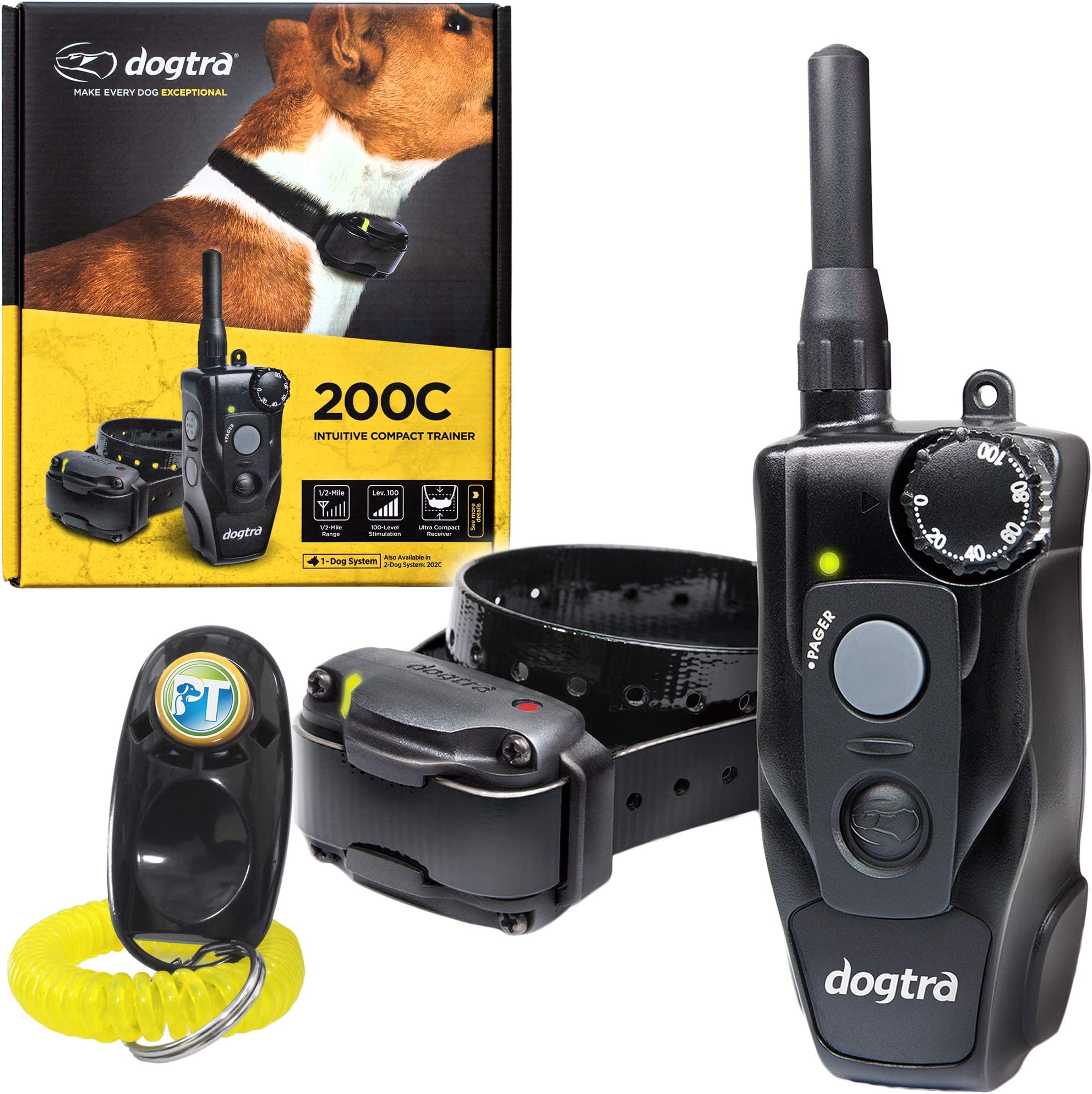 200C Remote Training E-Collar - 1/2 Mile Range - Static, Vibration, Low-Medium Output, Adjustable Levels, Waterproof, Electric Dog Collar for Basic Obedience Training of Small, Medium Dogs