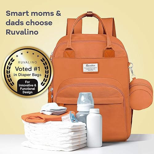 Miniatura 21 de RUVALINO Mochila para pañales, paquete de viaje multifunción, bolsas cambiadoras de bebé, gran capacidad, impermeable, gris oscuro Verde