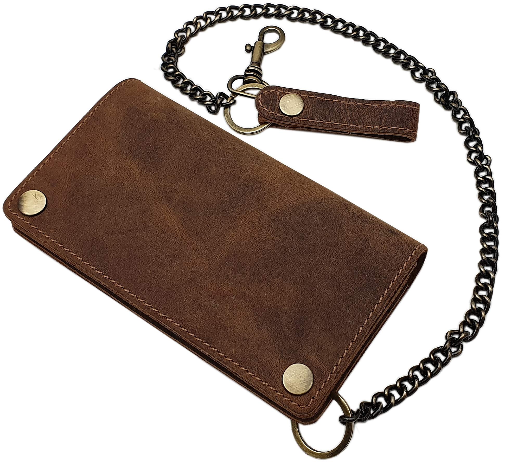 myledershop Cuero de búfalo Motero Cartera con Cadena metálica y Desmontable Tarjetero con Bloqueo RFID y NFC (Marrón)