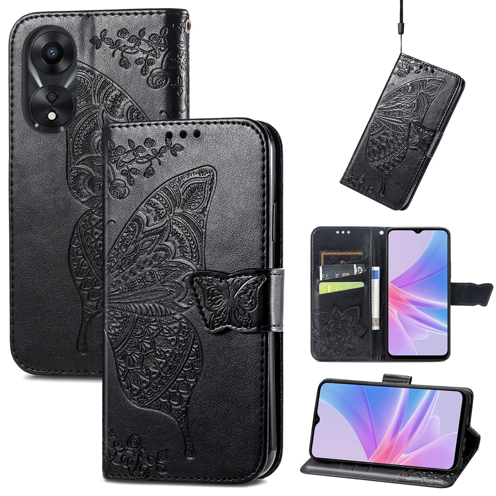 Cover Oppo Find X5 Pro Con Chiusura Magnetica A Libro, Pelle PU Con Farfalla Sbalzata, Viola Scuro, Porta Carte E Stand - 3