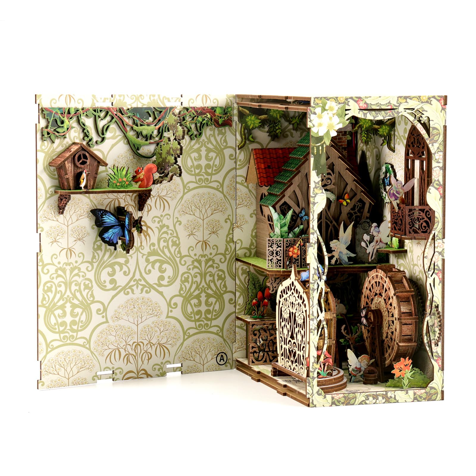 IBOHEYE Book Nook with LED Light - 3D Puzzles for Adults, DIY Miniature House Kit,3D Creative Decorative Bookend, Book Shelf Decor, Perfect, Dollhouse Book Nooks - Secret Forest