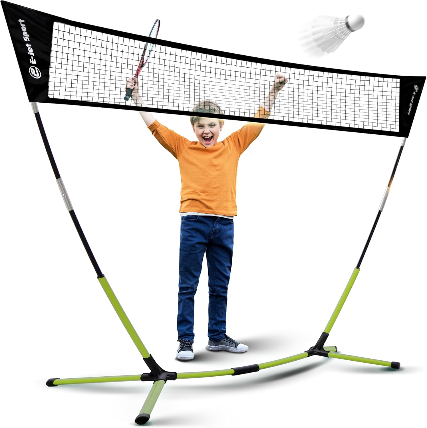 E-JET Portable Badminton Net - Instant 30-Second Tool-Free Setup, Freestanding Stable Design for Backyard Beach Park Family Fun