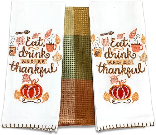 Miniatura 10 de Paños de cocina de otoño para decoración del hogar Parche de calabaza Hello Fall con tema de calabaza, espiga y tejido plano (parche de calabaza)