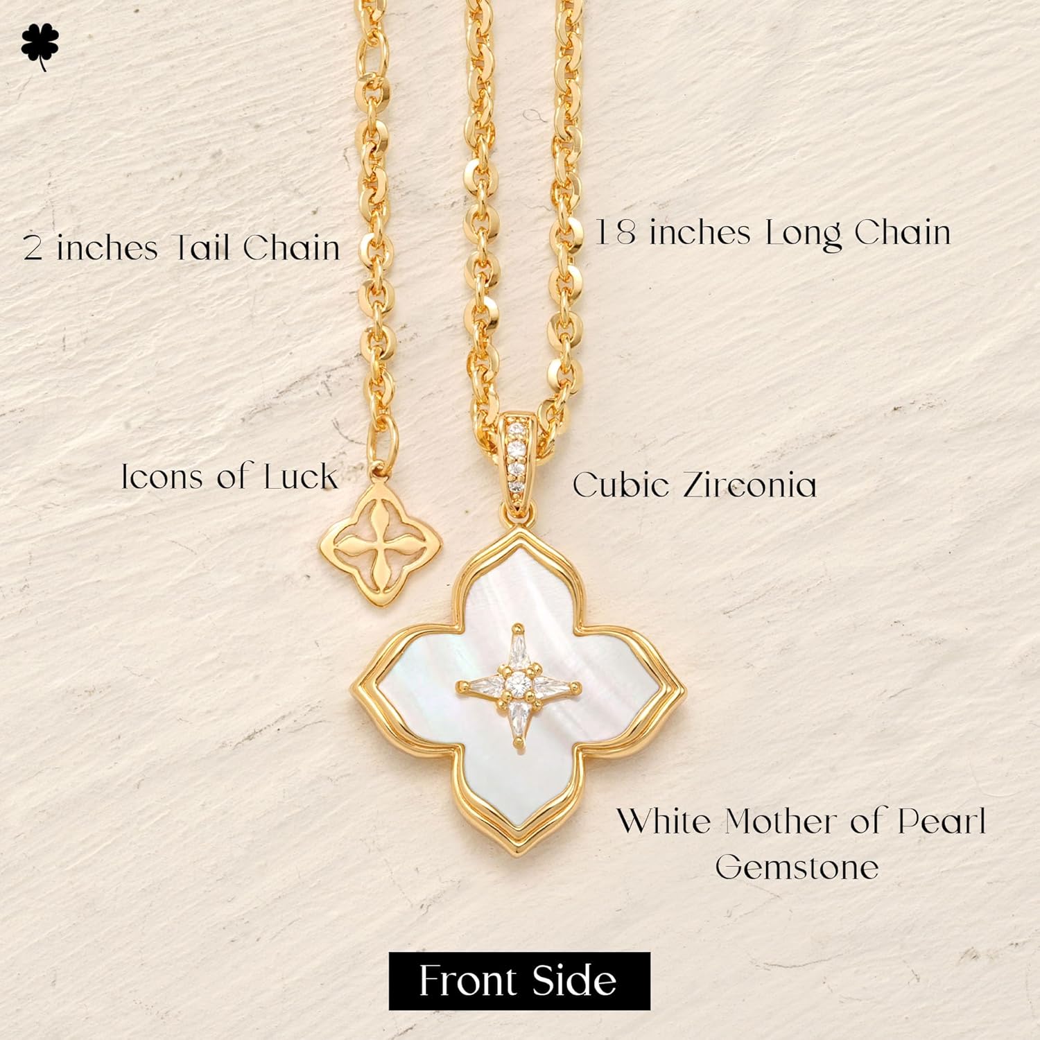 MYEARS Women Gold Necklace Clover Pendant Gemstone Cubic Zirconia 14K Simple Dainty Chain Everyday Trendy Lucky Flower Jewelry - Image 4