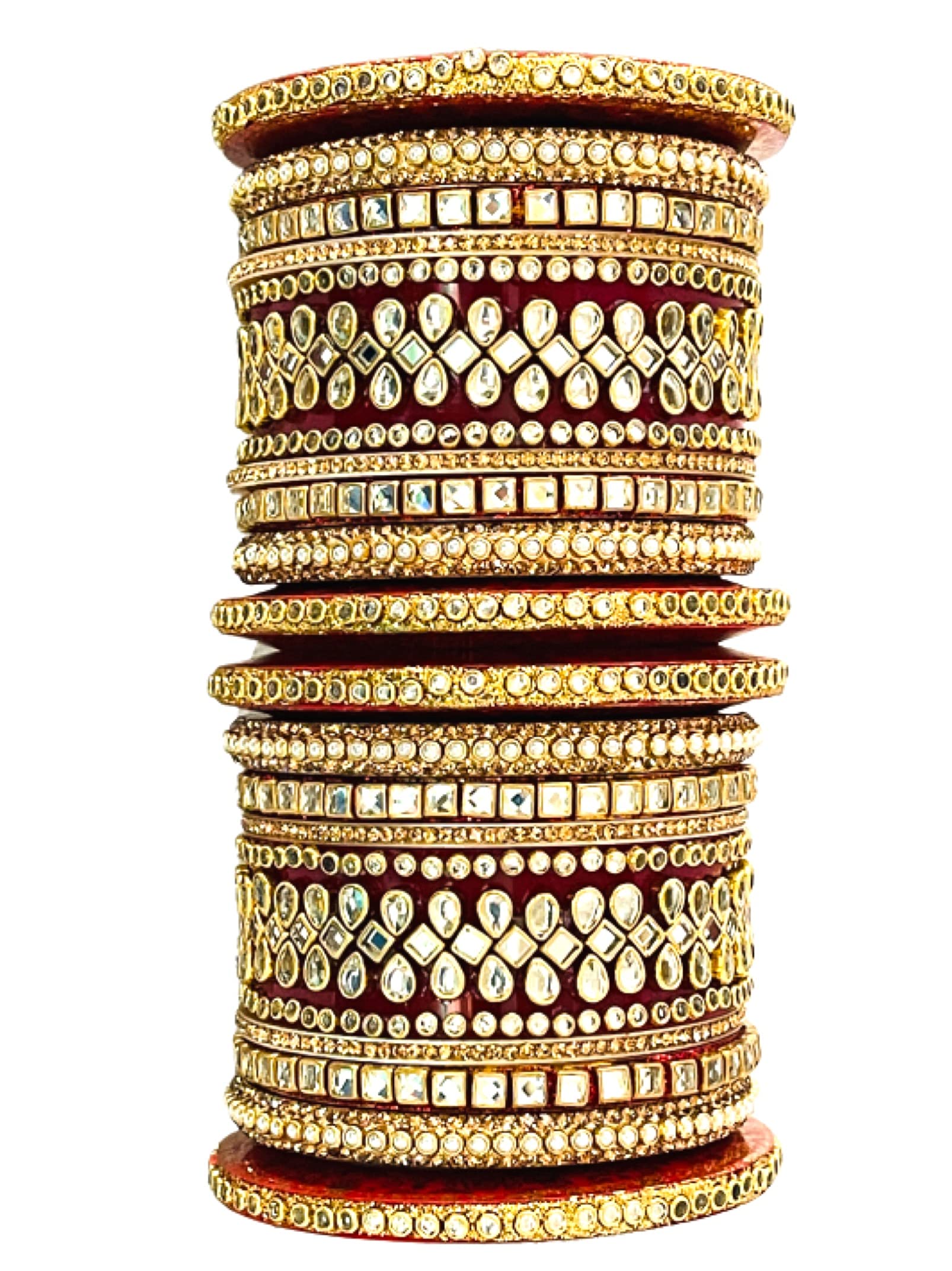THE OPAL FACTORY Kundan Bridal Bangles Set Gold Plated Punjabi Chuda Set for Wedding with Rajasthani Kundan Stones and Pearl Bangles for Women and Girls (Maroon Red, 2.8) (B09C1TDBKC) Amazon Price History, Amazon Price Tracker