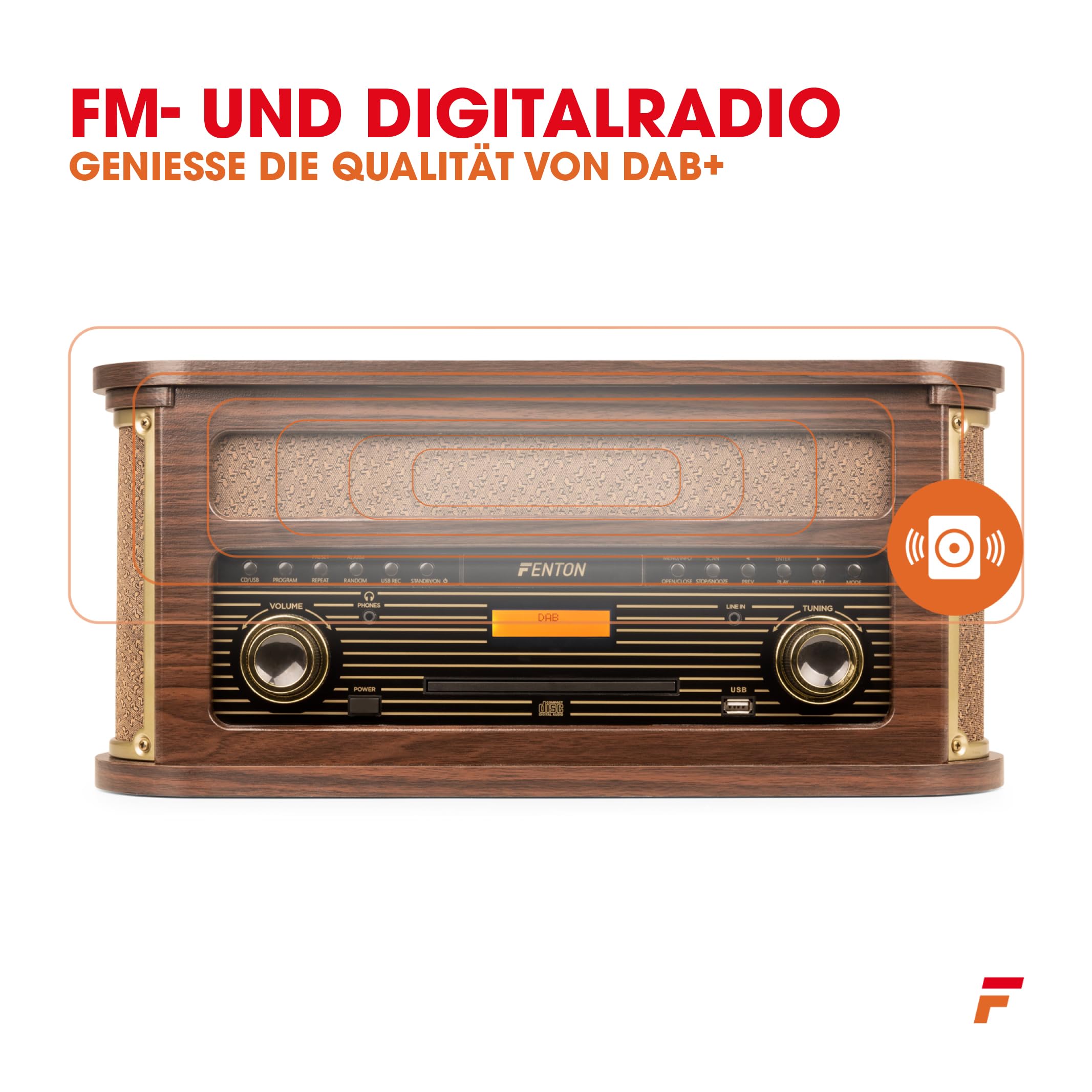 Fenton Memphis, Kompaktanlage mit Plattenspieler Retro, DAB+ Radio, MP3, CD | Retro Schallplattenspieler mit DAB Radio, Bluetooth, Kassettenpieler, USB, Dunkelbraun, FM, Vinyl Player, Kassettenspieler