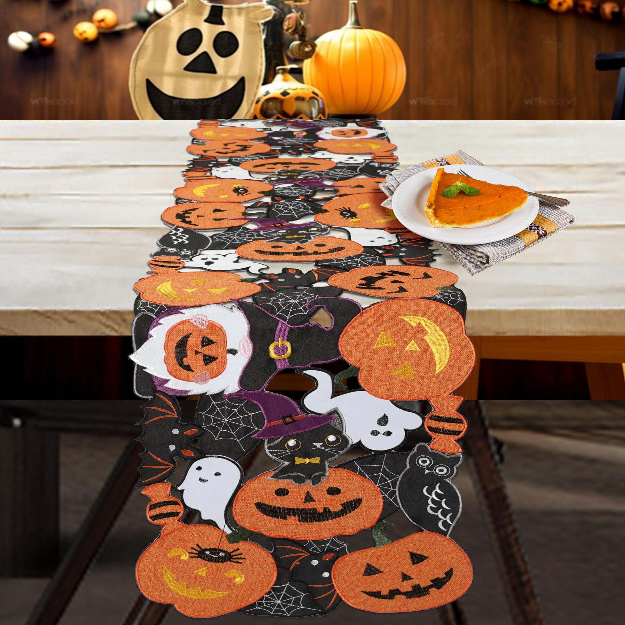 Snapklik.com : Halloween Table Runner 70 Inches Long, Embroidered Black ...
