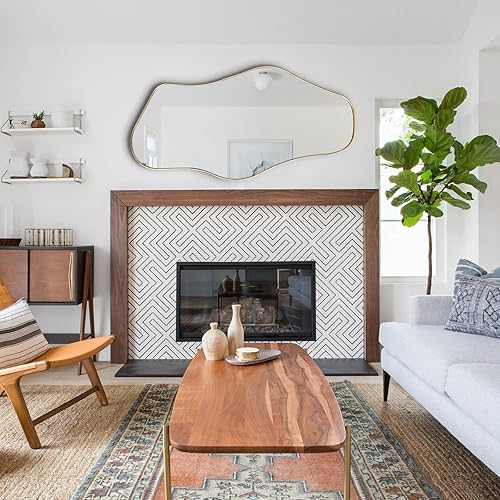 Miniatura 8 de Irregular Wall Mirror, 47"x25" Large Asymmetrical Mirrors with Gold Metal Frame, Cloud Shaped Mirror, Modern Abstract Mirrors for Living Room