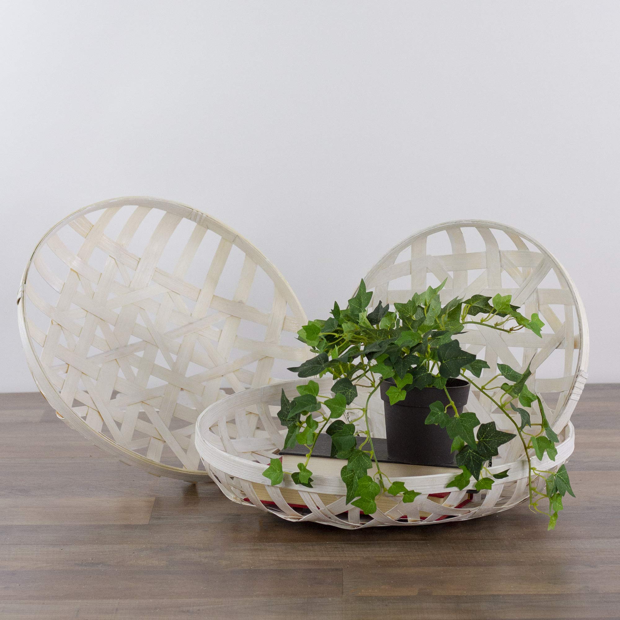 Round Lattice Tobacco Baskets - Cream White - Set of 3