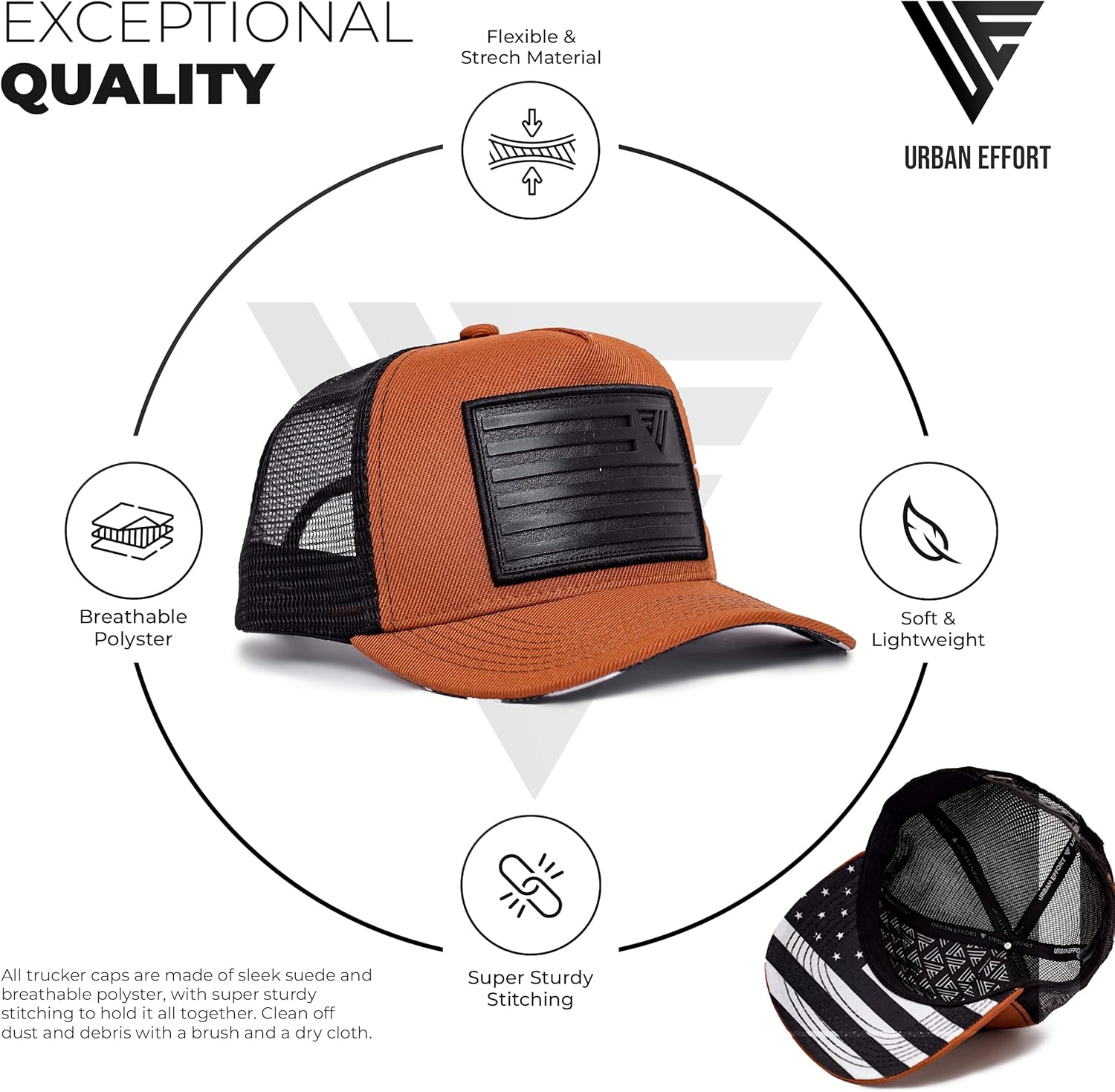 Urban Effort Snapback Trucker Hat | Breathable Mesh Baseball Cap for Men & Women Adjustable Fit American Flag Hat for Casual - Image 2