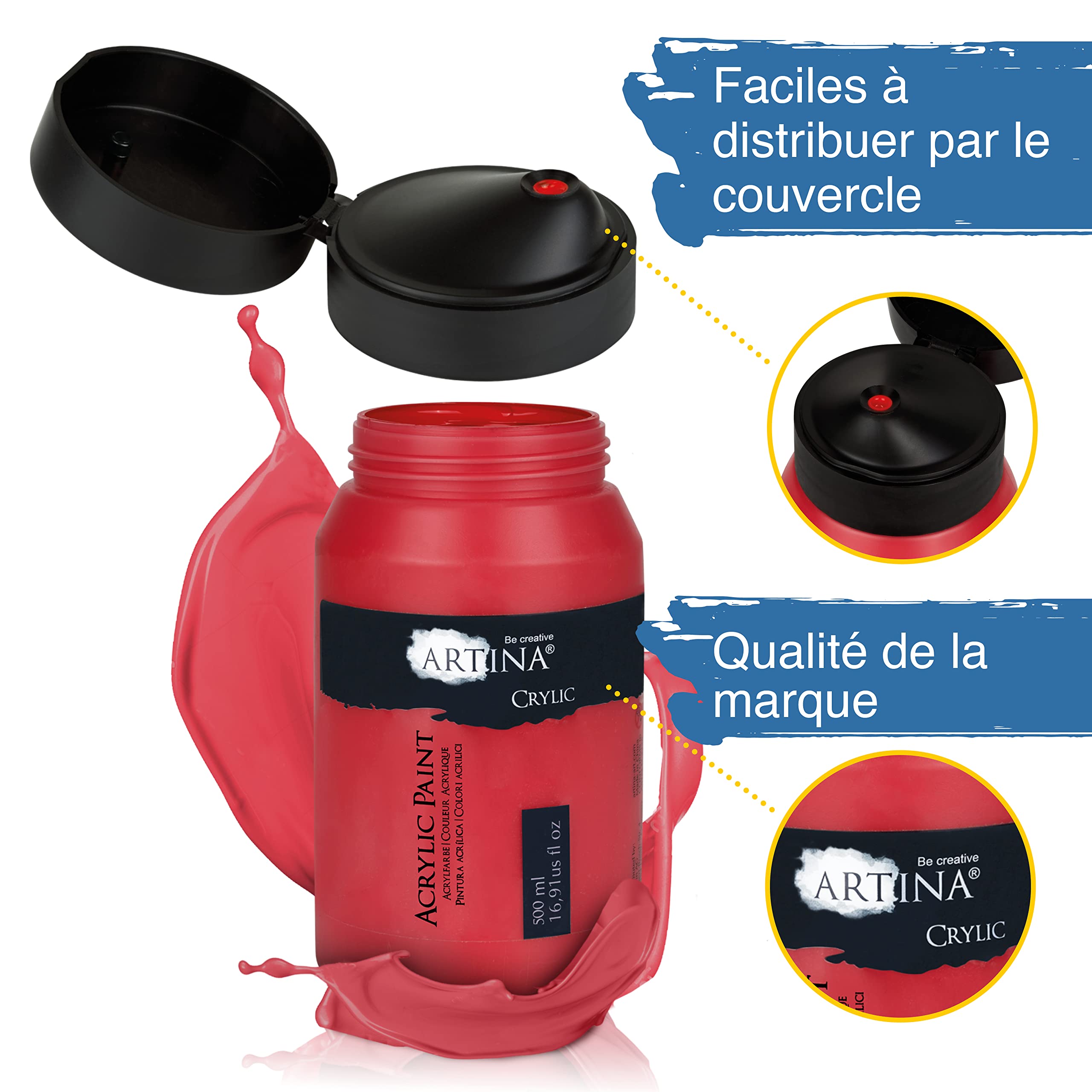 Artina kit de 10 peintures acryliques séchage rapide couleurs haute