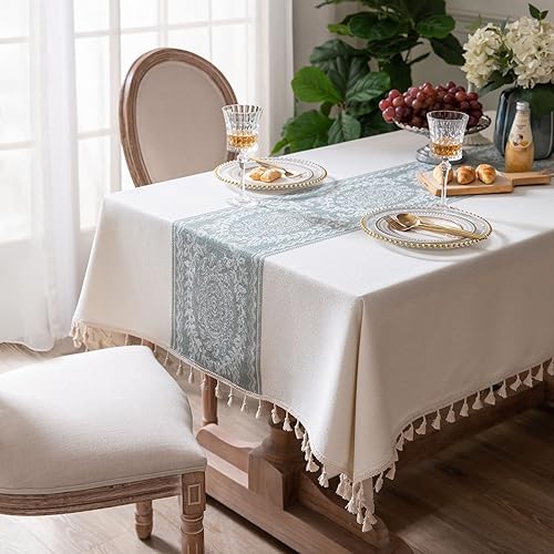 Rectangle Table Cloth Linen Tablecloth Spillproof Wrinkle Free Kitchen Dinning Tabletop Decoration Table Cover Party Banquet 58''x86'' 6-8 Seats