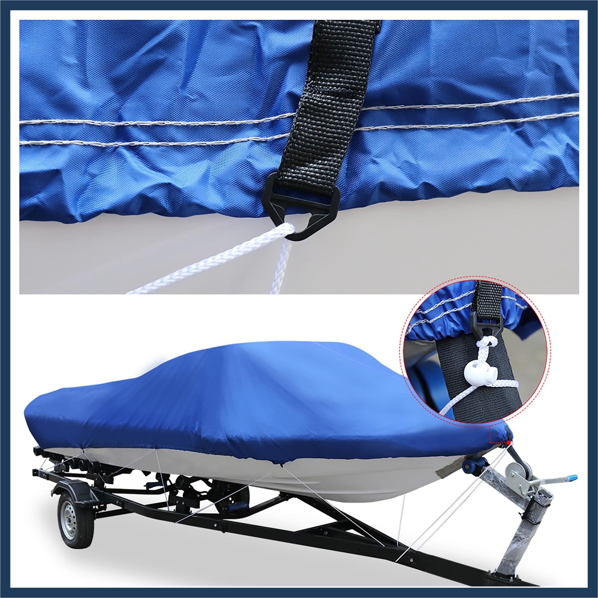 INFINAUTO 20-22ft 210D Trailerable Fishing Ski Speedboat V-shape Boat Cover Stylish Design, For 20-22ft, 100" Beam V-hull Boat - Image 4