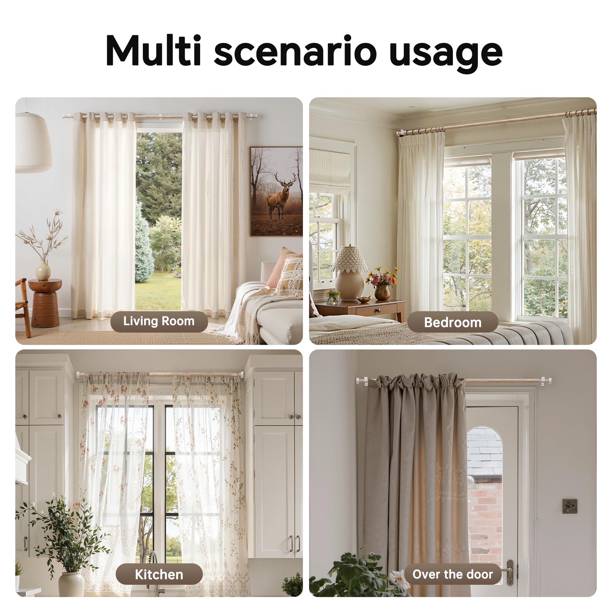 Bastoni Per Tende Con Venature di Legno 70-135 CM, Bastone Tenda Estensibile da 19 MM con Terminale Bianco, Bastone Tenda in Metallo Per Tende con Occhielli, Decorazioni Eleganti per Balconi, Cucine