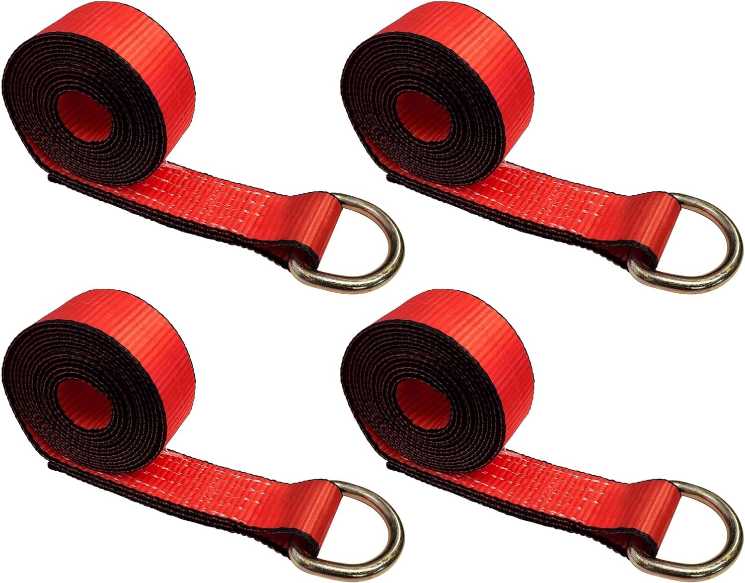 Mega Cargo Control 4 Pack D Ring Towing Straps, Red Replacement Auto Hauling Tie Downs for Tow Trucks, ATV, UTV, Trailers