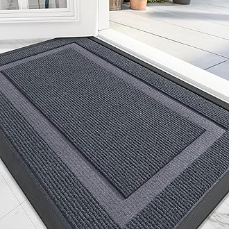 OLANLY Front Door Mat Indoor Outdoor Entrance, Waterproof All-Season, All-Weather Doormat, Sturdy Natural Rubber, Fade Resistant, Low Profile, Easy Clean Patio Porch Entryway Mat, 59x20, Light Grey