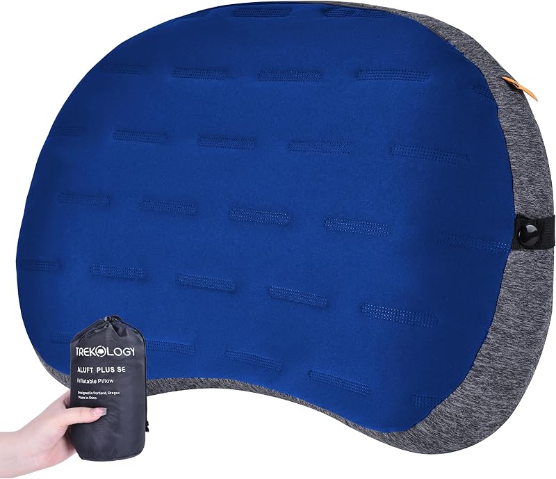 Almohada de camping inflable con funda extraíble - Mochila ultraligera, senderismo, playa, almohada para dormir de viaje - Almohada de campamento compacta, portátil y cómoda para todas las aventuras ALUFT Plus SE
