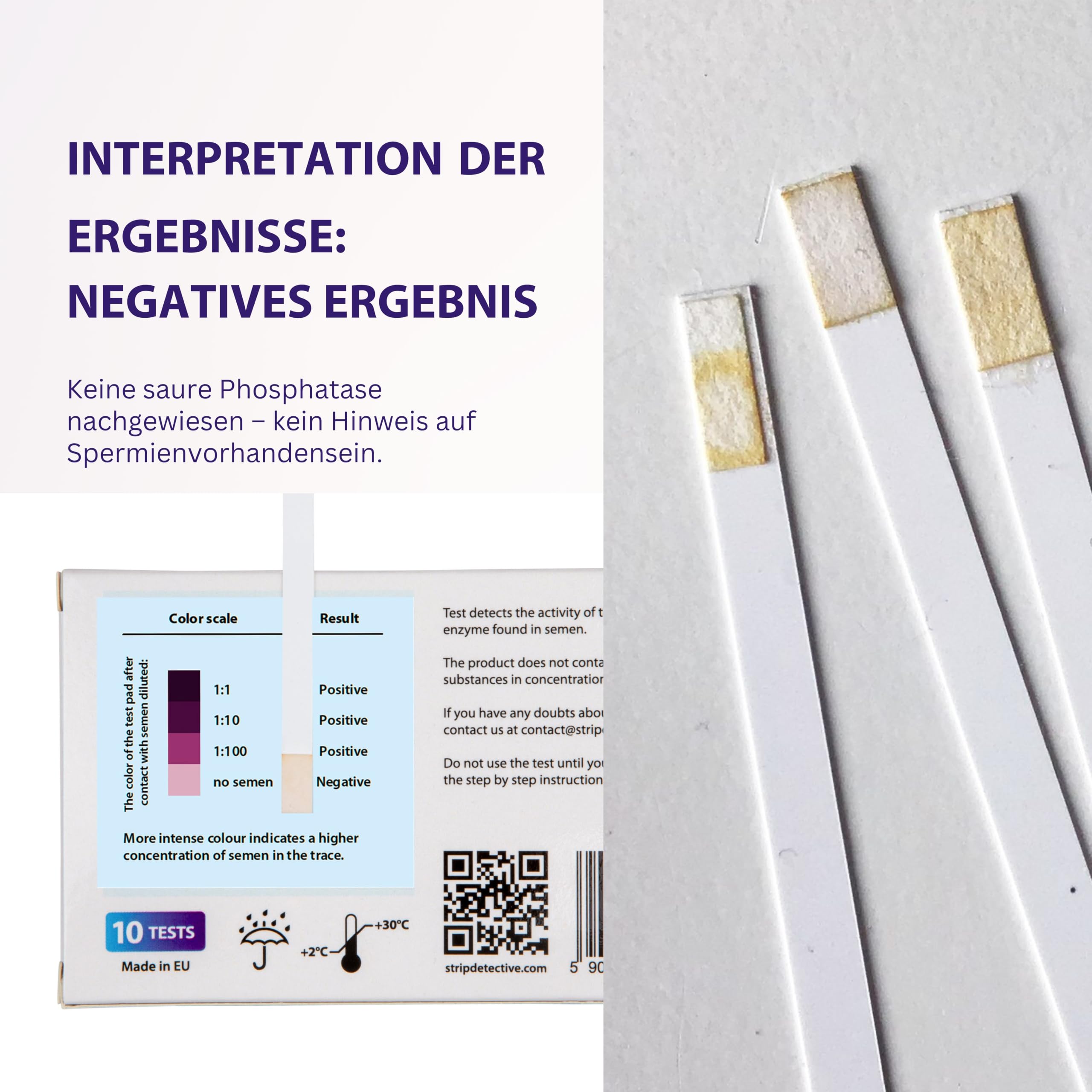 Home Verratstest – Spermanachweis-Heimtest, 10 Teststreifen + Sprühflasche – Ergebnis in 2 Min – Nachweis saurer Phosphatase auf Textilien & Oberflächen – diskret & einfach