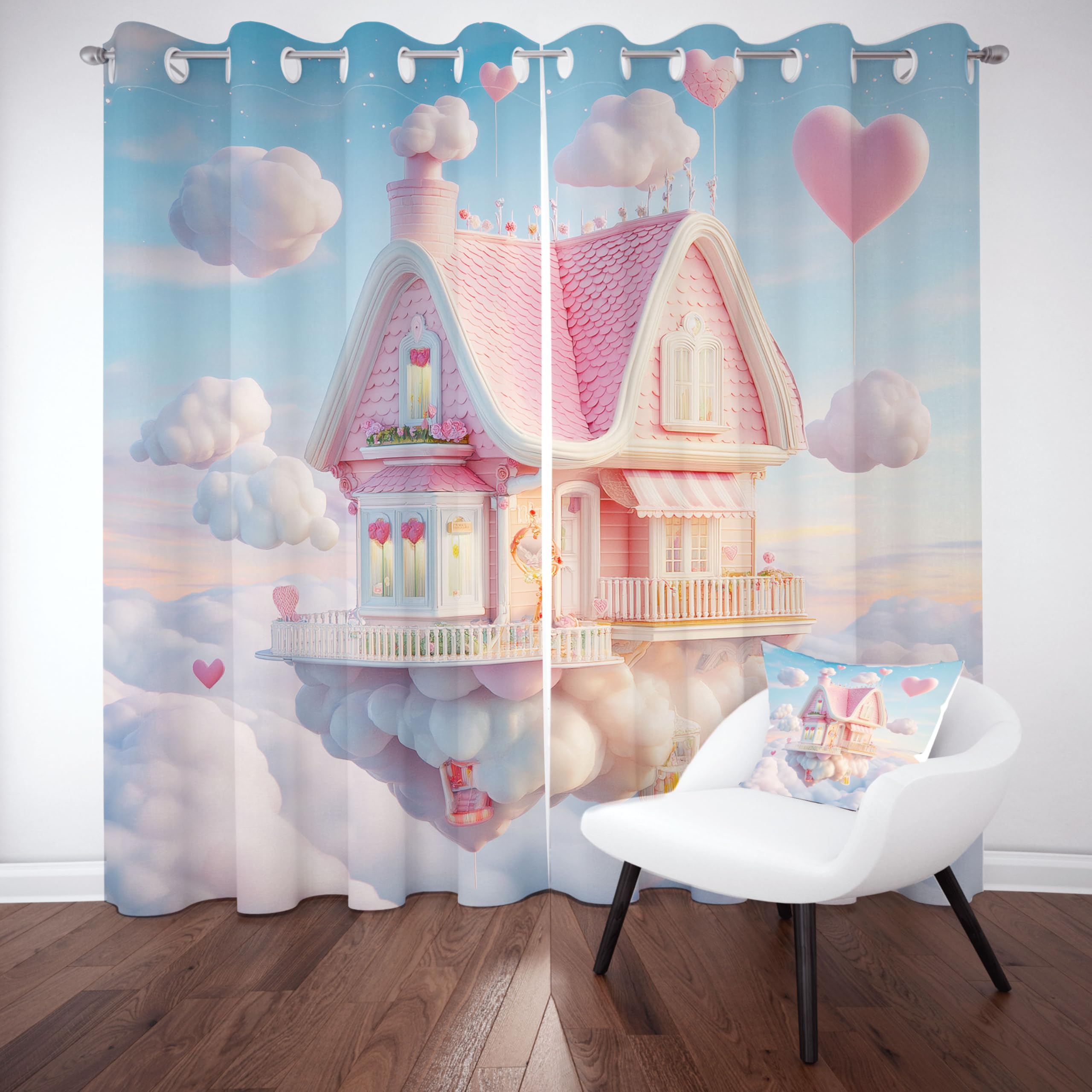 Rideaux Opaque À Oeillets Conte De Fées Rideau Occultant Opaque Nuage Fantaisie Lot De 2 140x225 cm, Occultant Draperies Enfant Fille pour Adulte Bebe Chambre Salon