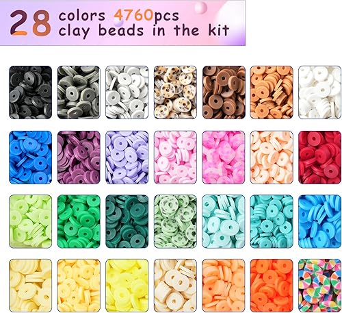 Miniatura 4 de Woixiow Cuentas de arcilla, 5500 cuentas de arcilla polimérica para hacer pulseras, cuentas de arcilla de 28 colores para kit de fabricación de