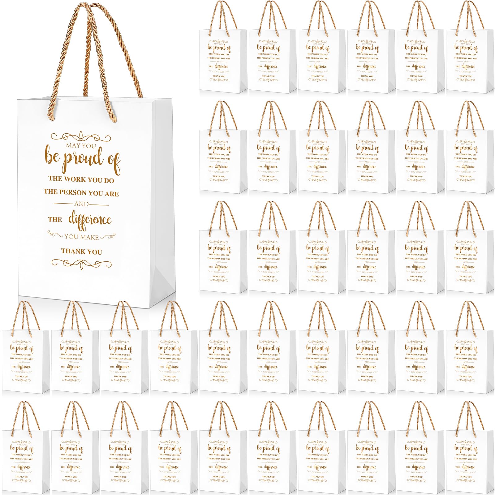 Fulmoon 50pcs Thank You Gifts Bags Employee Appreciation Pape Bags Bulk 5.9 x 3.1 x 8.3'' Inspirational May You Be Proud Gift Sack with Handle for