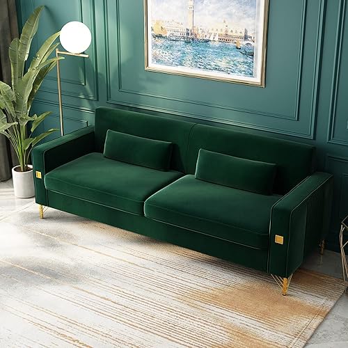 Miniatura 6 de Sofá Chesterfield de terciopelo de 85 pulgadas, moderno de mediados de siglo, cómodo sofá con almohadas para sala de estar, dormitorio, muebles de