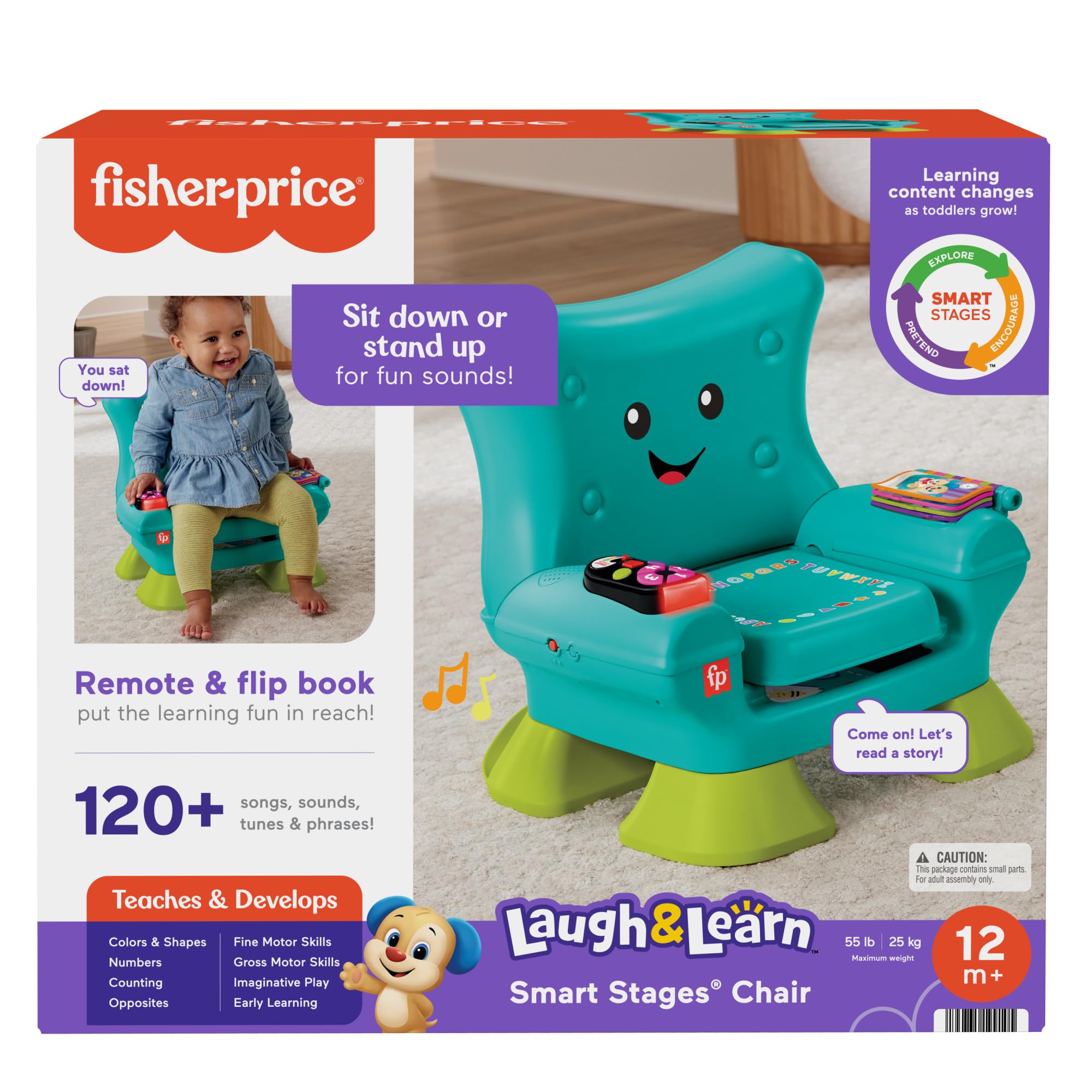 Fisher-Price Lernspaß, Lernspielzeug für Kleinkinder, Lernspaß-Stuhl, türkisfarben, mit Musik und verschiedenen Aktivitäten für Kinder ab 1 Jahr, Englisch (UK), Französisch, Deutsch Version, HYR97