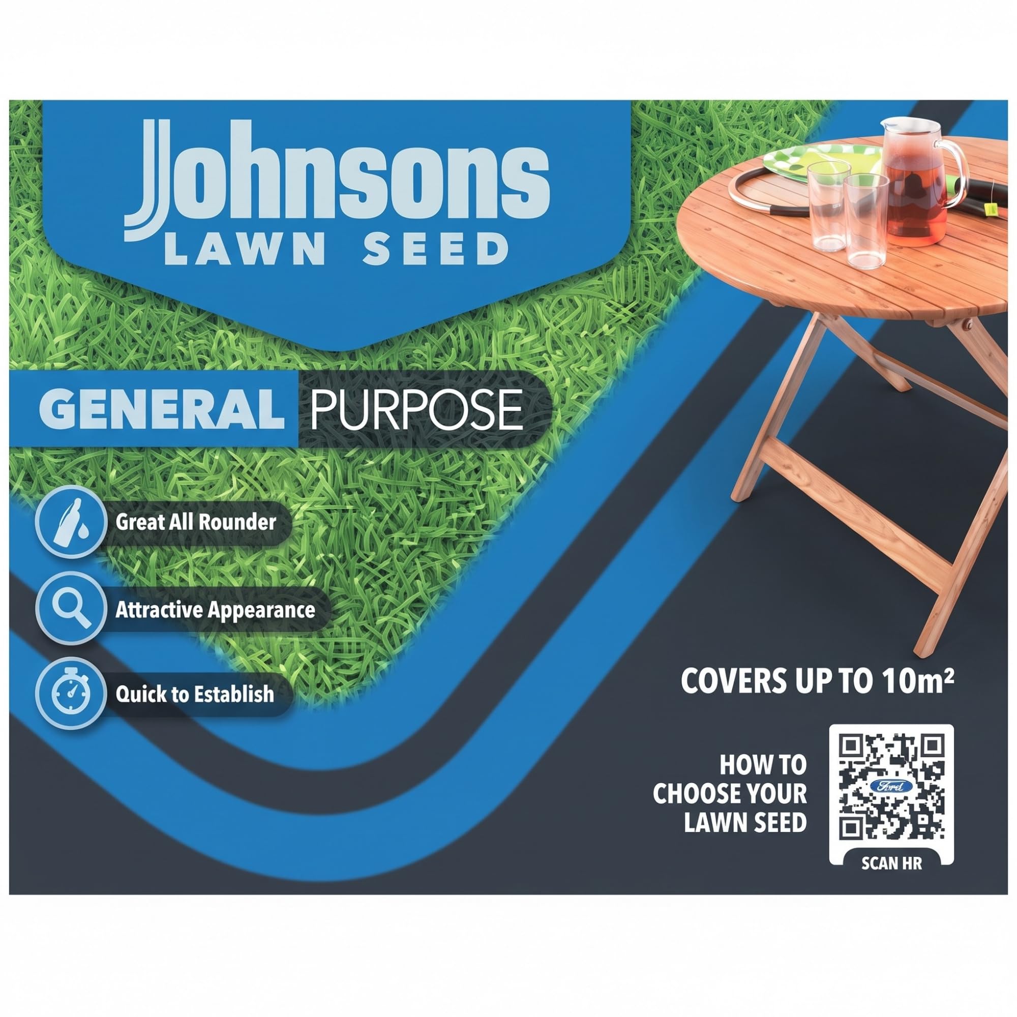 Johnsons General Purpose Lawn Seed 210g 10m² Hardwearing Garden Grass Seed