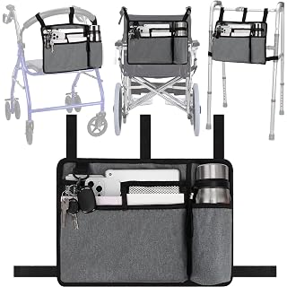 supregear Accessories Bag for Walker, Wheelchair, Rollator for Seniors, w/Cup Holder-Folding Walker Basket Large Capacity Waterproof Walker Caddy Pouch, Grey