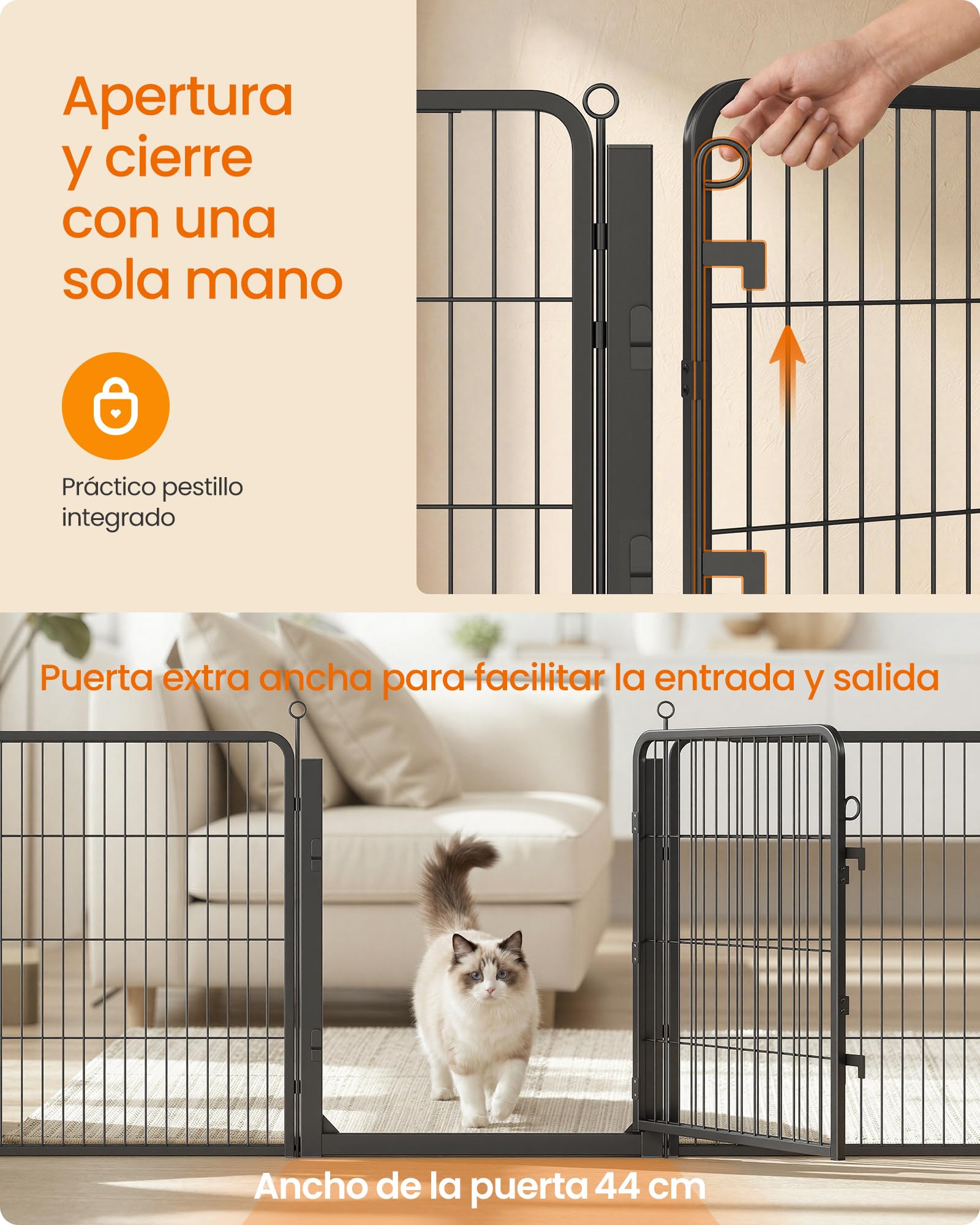 Feandrea Parque para Perros, Valla de Acero para Mascotas, Corralito Plegable con Puerta, 170 x 170 x 80 cm, Negro Ahumado, Uso en Interiores y Exteriores, Colección Dack PPK028B102