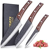Vista 1 de Juego de cuchillos japoneses de acero inoxidable de alto carbono forjado a mano, 3 piezas de cuchillos de cocina ultra afilados o corte de carne