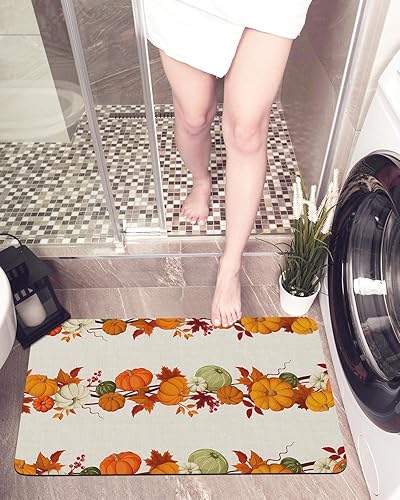 Fall Bathroom Rug Harvest Fruits Autumn Bath Mat Water and Non-Slip Bathroom Mat, Washable Bath Mats for Bathroom Floor, Sink, Bathtub, Shower Room