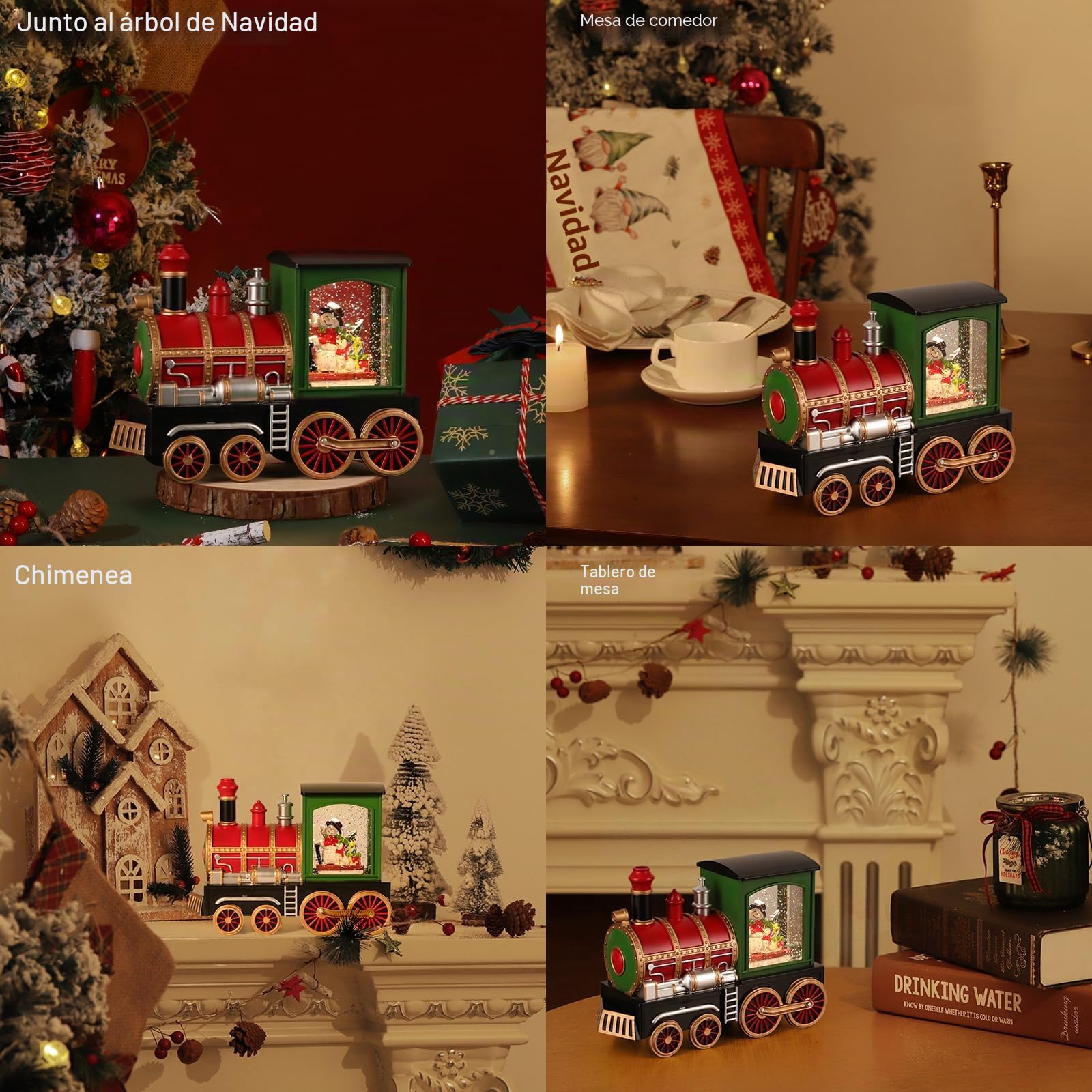 Lewondr Bola de Nieve Musical Navidad, Tren y Muñeco de Nieve Brillo Remolinoso Agua, Globo con Temporizador 6 Horas, Decoración para Navidad Hoildays Año Nuevo