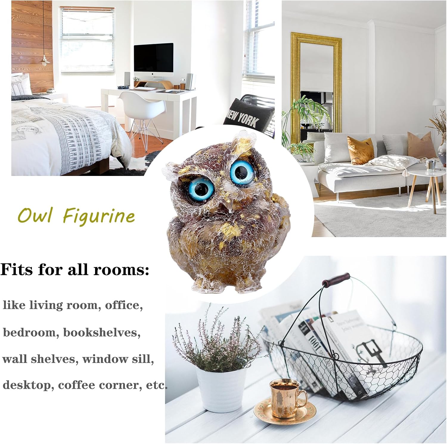 DIYOMR 2Pcs Handcrafted Crystal Owl Statue, Reiki Healing Gemstone Colorful Owl Animal Figurines Attract Wealth Lucky Home Decor Desktop Ornaments Car Decoration (2Pcs Set C) image 3