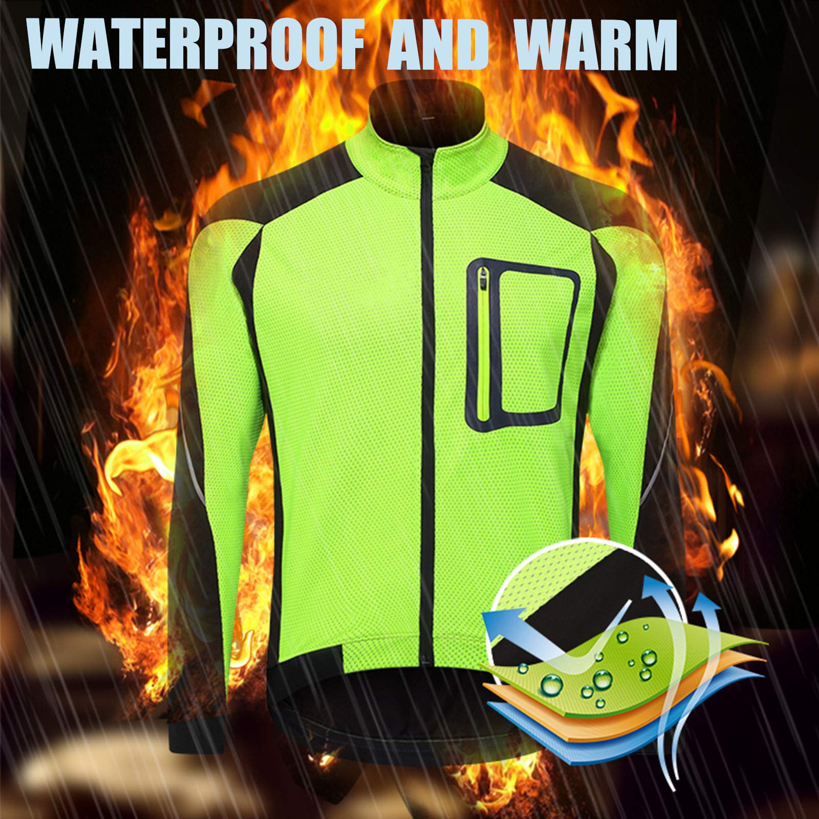 DOOLY Veste de cyclisme Homme Manteau d'hiver imperméable à haute visibilité, veste de sport thermique coupe-vent, taille 5XL, bleu