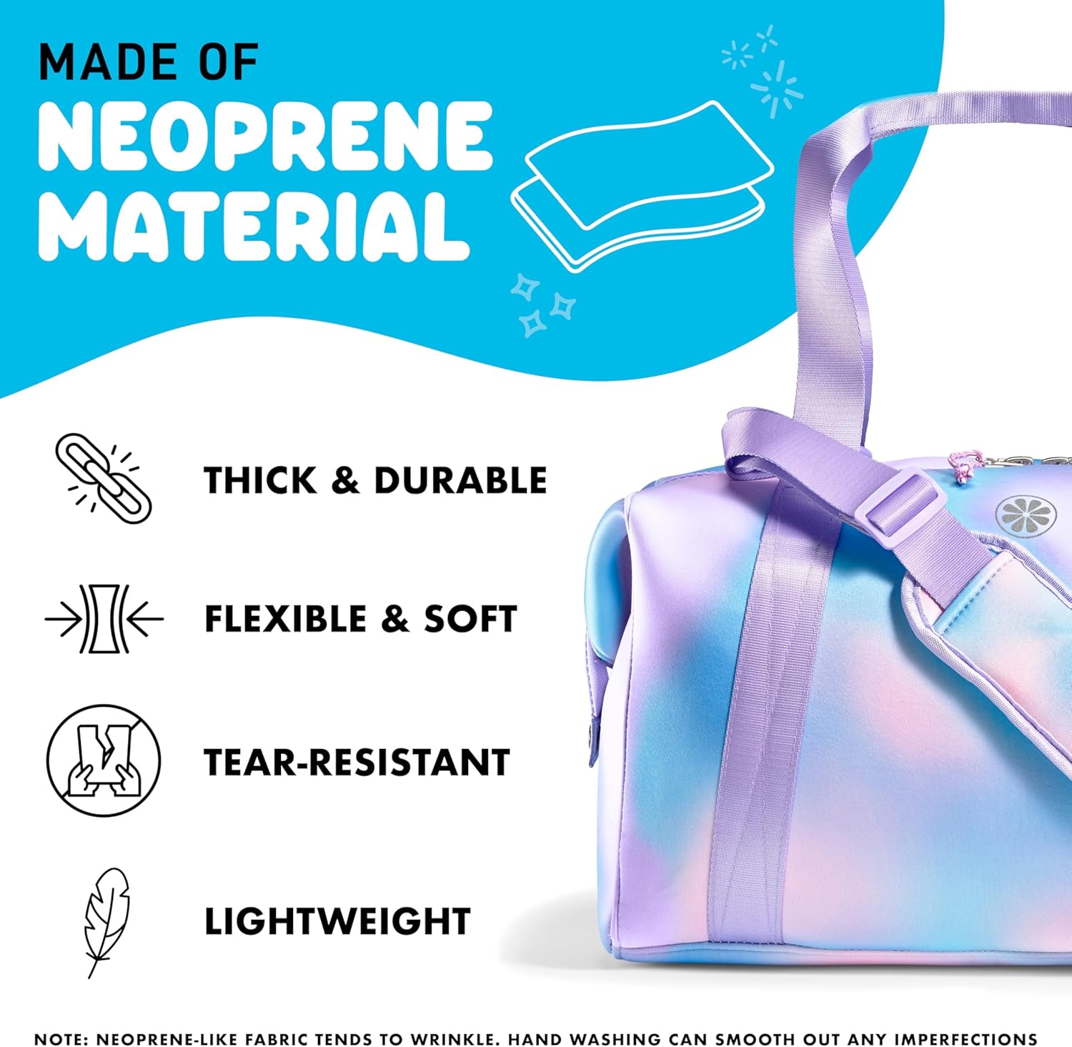 Fit & Fresh Junior Duffel Bag For Kids, Premium Durable Neoprene-Like Material, Small Duffle, Dance & Sports Bag, Weekender - Image 4