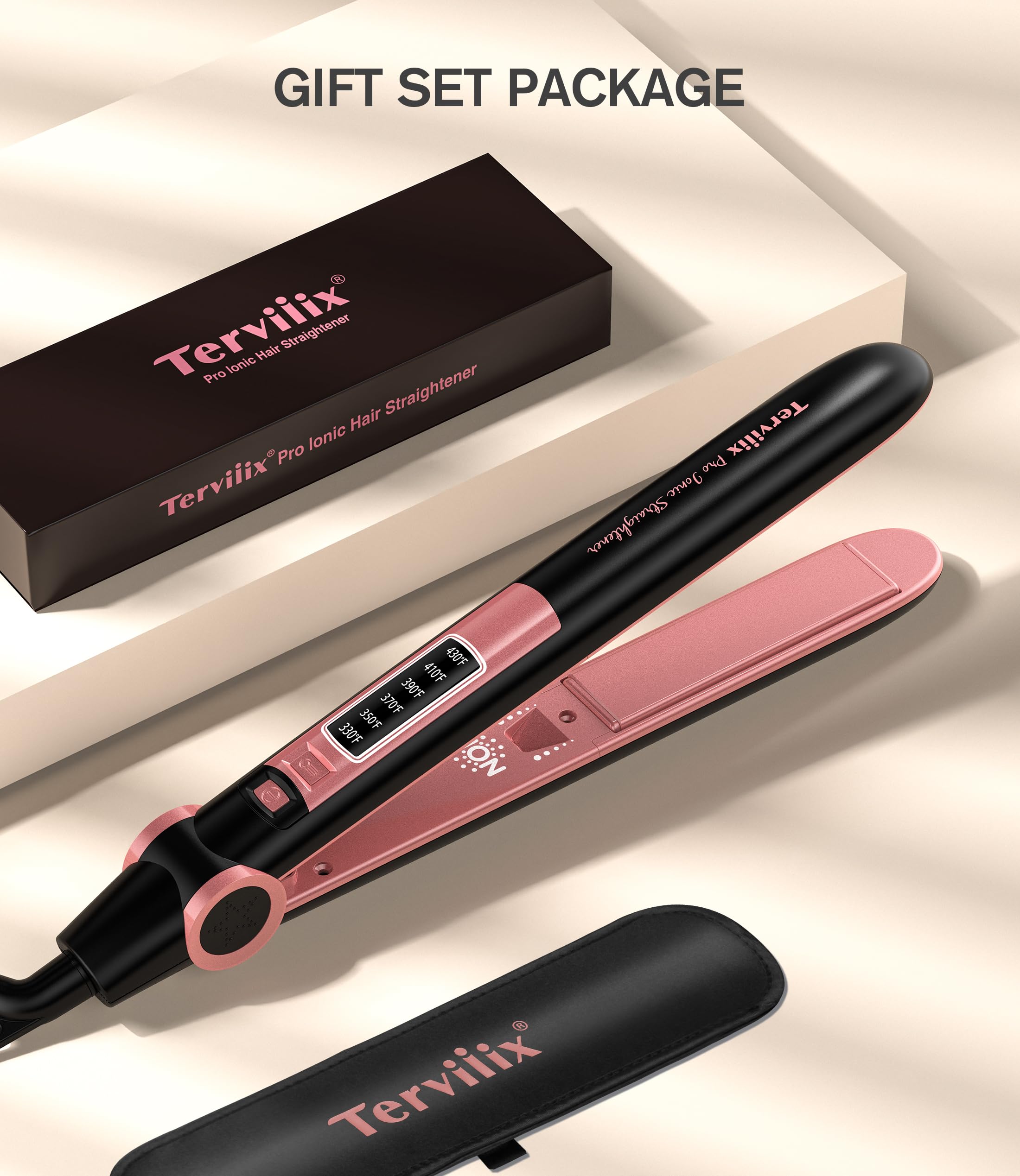 Terviiix Salon Flat Iron Hair Straighteners Creates Silky Hair Instantly, Negative Ionic Ceramic Straightener Iron, Adjustable Temperature 330â„‰ to 430â„‰, Fast Heat Up, Dual Voltage, Auto-Off
