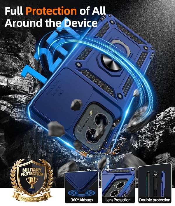 ATUMP for Moto G-5G 2024 Case with Camera Lens Cover & HD Screen Protector(2 Pcs), [10FT Military Grade Drop Protection] Magnetic Ring Holder Kickstand Protective Cover for Motorola G 5G 2024, Blue by ATUMP - Used condition - Image 2