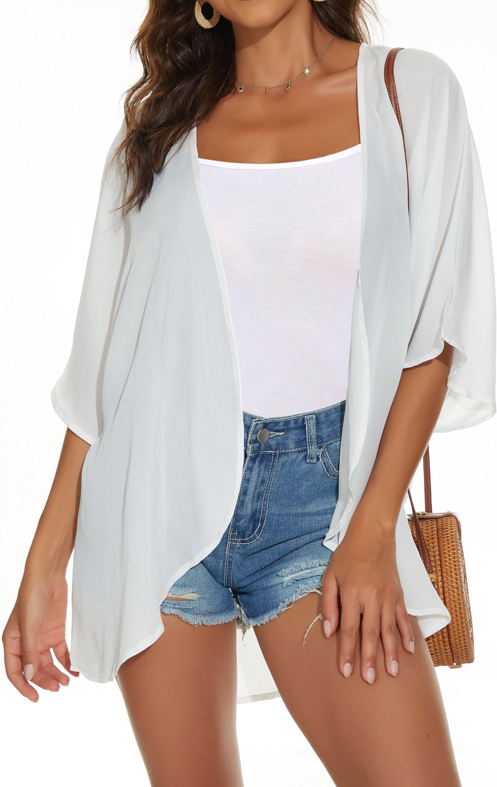 Womens Kimono Cardigans Beach Cover ups Swimwear Puff Sleeve Loose Casual Summer Tops 2026