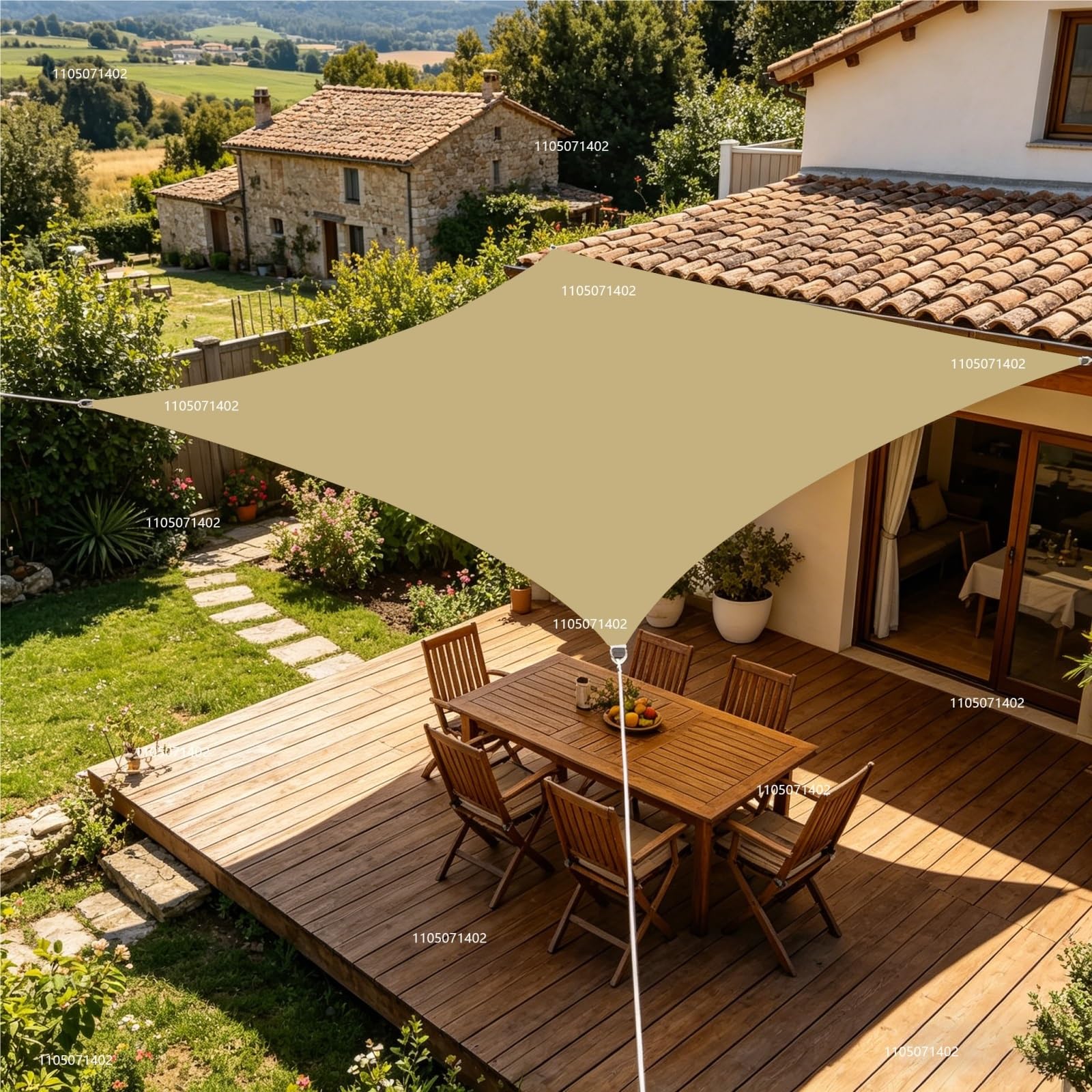 Sonnensegel 3x3,0m 4x5m Sonnenschutzsegel Mit Kit Outdoor Canopy Anti for Patio Garden(Khaki kit,200x500cm)