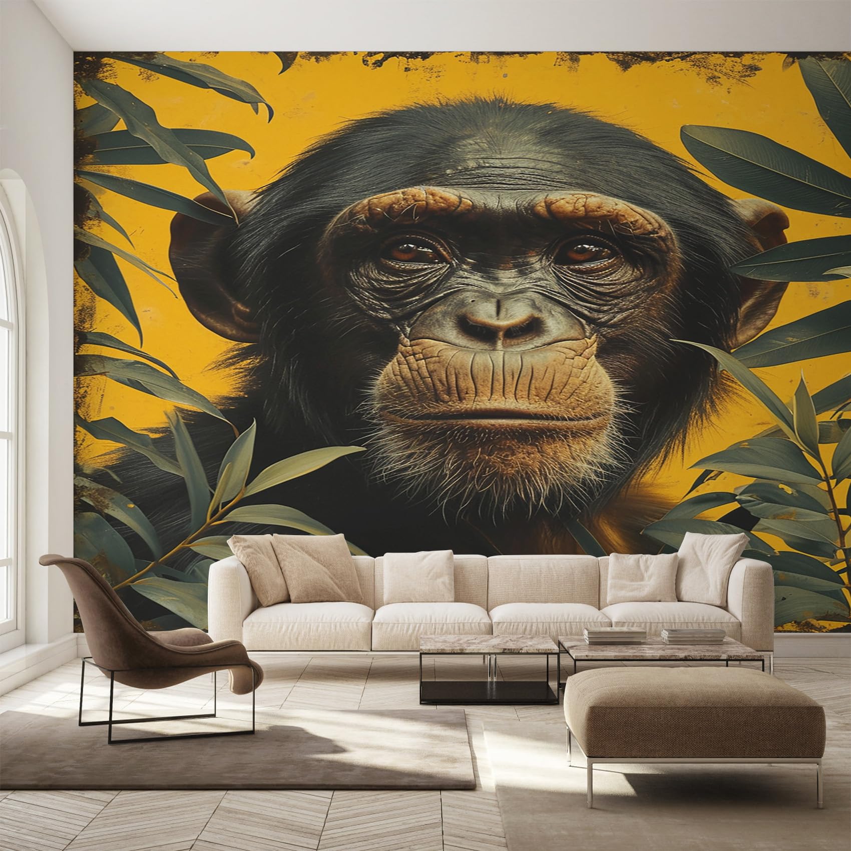 Papier peint intissé chimpanzés panoramique tropical 366x254 cm