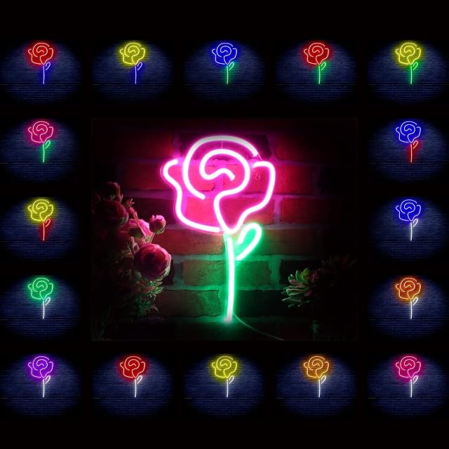 Rose Flower Women Room Decor Flex Silicone LED Neon Sign Green & Pink st16s32-fnu0034-gk