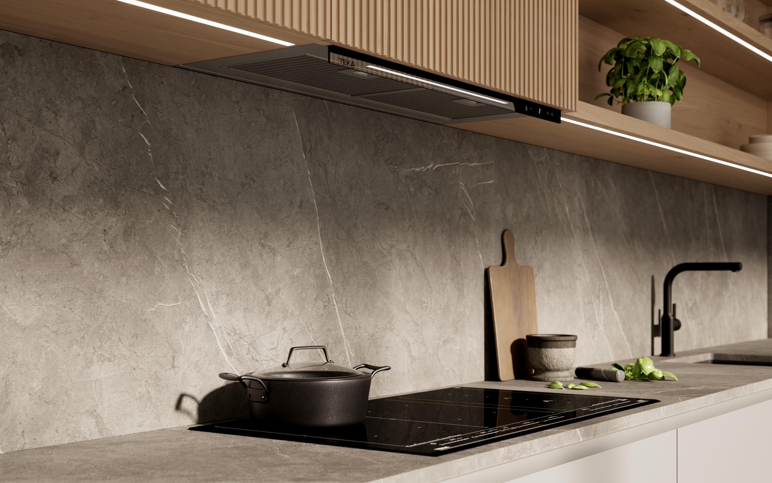 TEKA Campana Extractora Integrada 90 cm, 3 Velocidades + 1 Intensiva, Motor EcoPower, Iluminación LED, Filtros Metálicos, Recirculación, Clase Energética A+, Integra GFI 97350 EOS BK