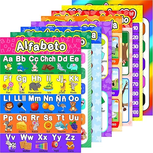 Outus Póster educativo en español, póster de aula en español para niños pequeños, tabla de aprendizaje para preescolar, primaria y decoración de