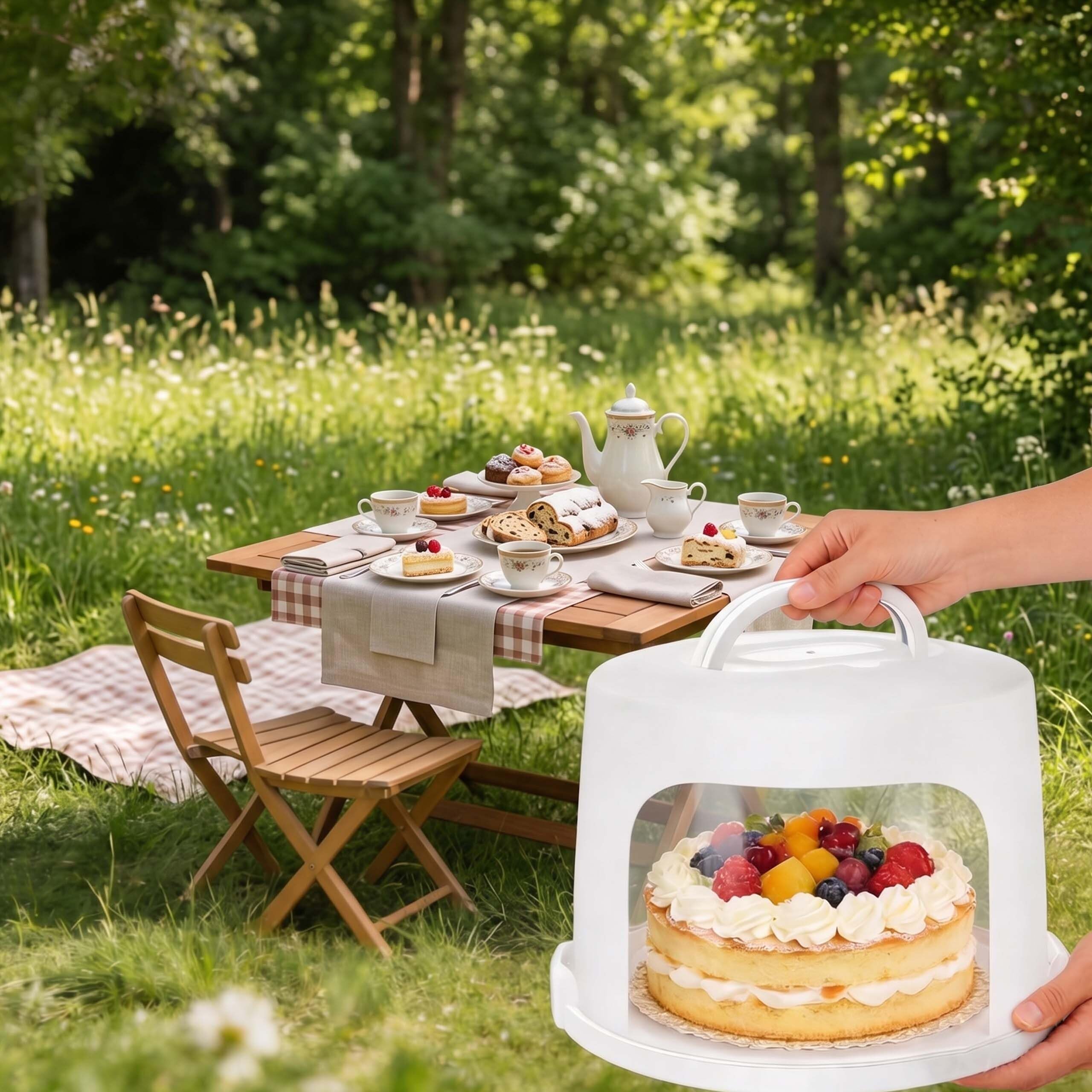 Relaxdays Boîte à gâteaux, extra haute, supporte 10 kg, hermétique, cloche avec poignée, H x P 22 x 30,5 cm, blanche