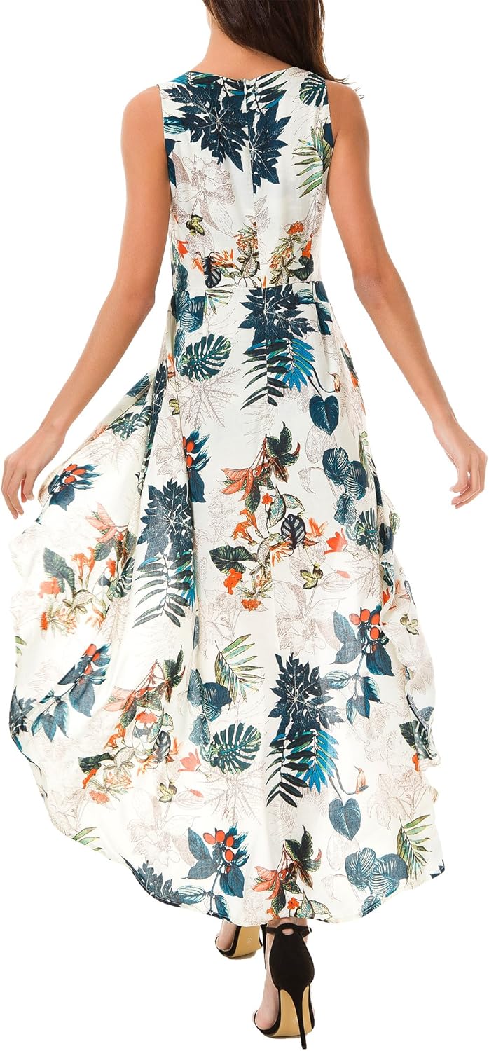 Kormei Womens Sleeveless Scoop Neck Floral Rayon Party Split Maxi Romper Dress