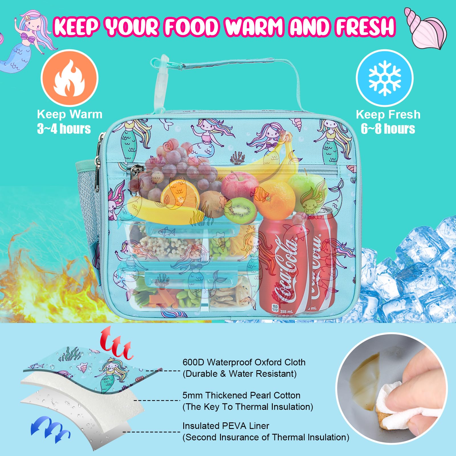 Homtibrm Insulated Lunch Bag, Kids Lunch Cool Bag with Adjustable Strap - Image 3